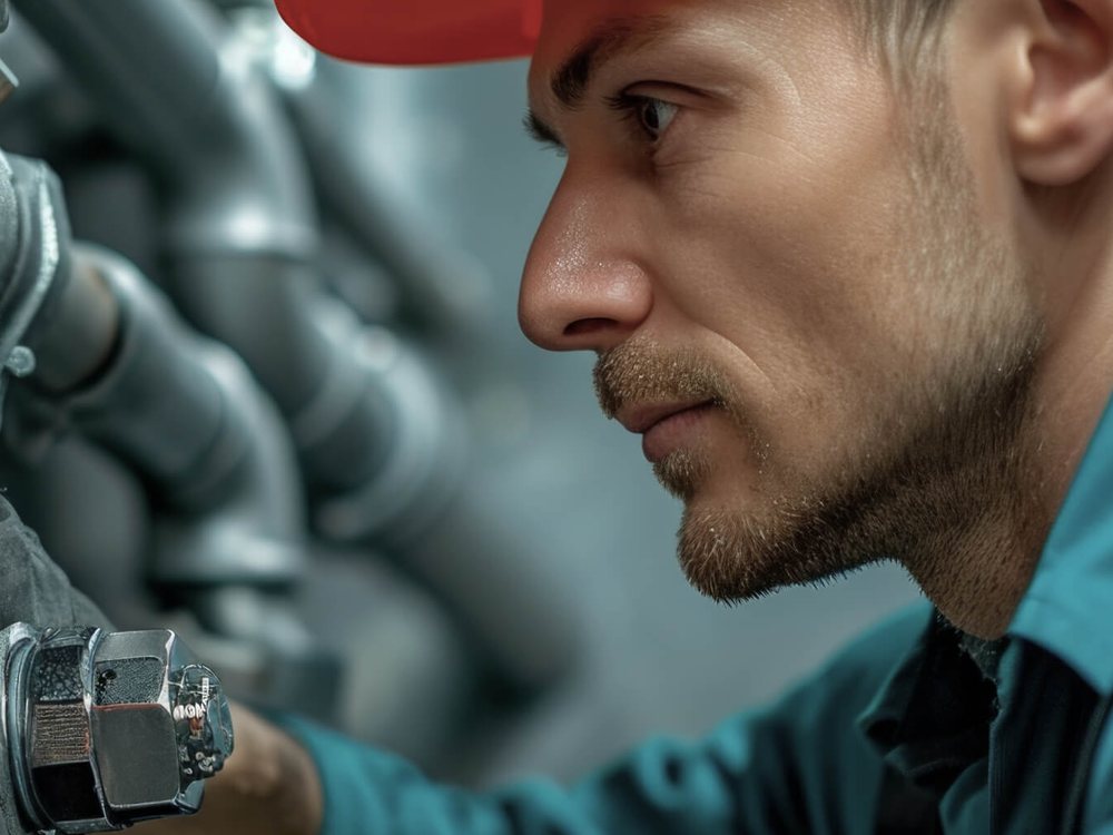 Handwerker der Angela Johannes GmbH bei der präzisen Arbeit an einer Anlage
